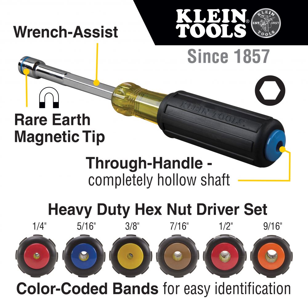 Nut Driver Set, Magnetic Nut Drivers, Heavy Duty, 6-Piece