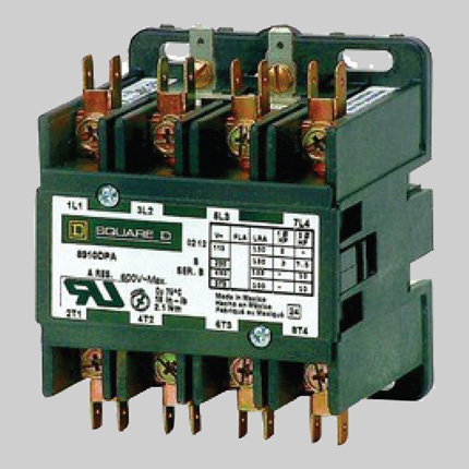 Definite purpose contactor, four pole, Square D, 30FLA, 120V coil