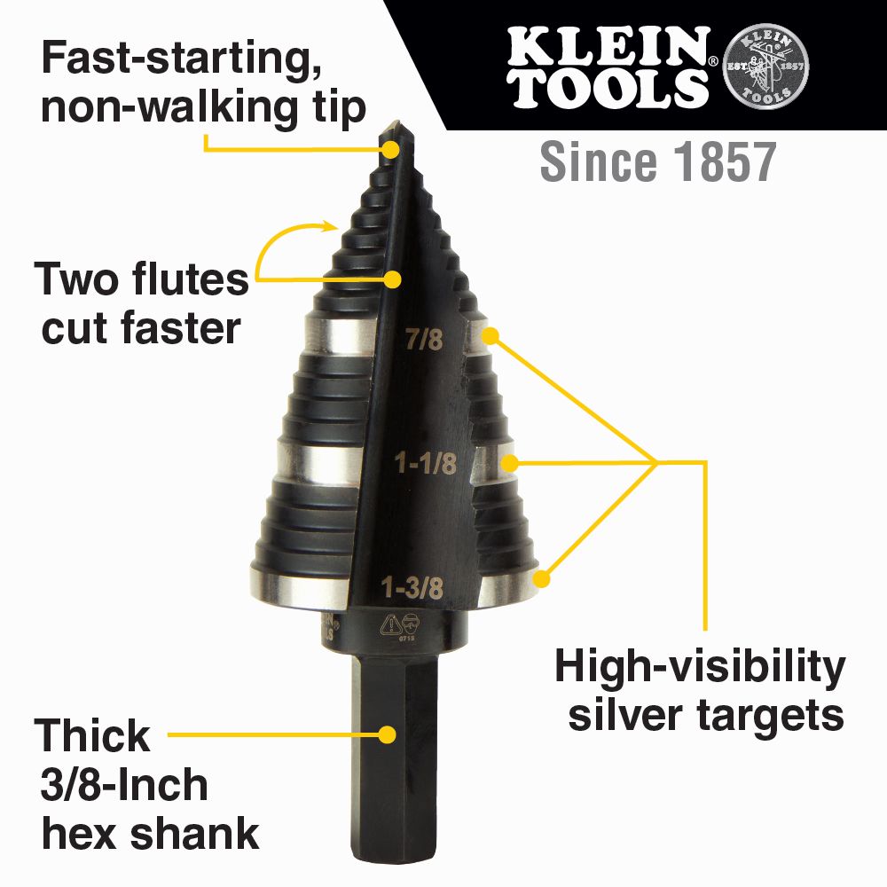 Step Drill Bit #15 Double Fluted 7/8 to 1-3/8-Inch